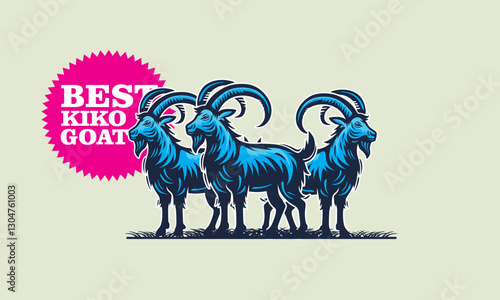 great kiko goat farm logo, silhouette of healthy ram standing vector illustrations