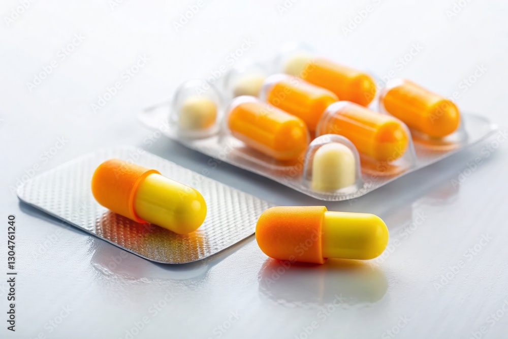 Sleep Aid Essentials: Earplugs and Sleeping Pills on White Sleep Aid Essentials: Earplugs and Sleeping Pills on White