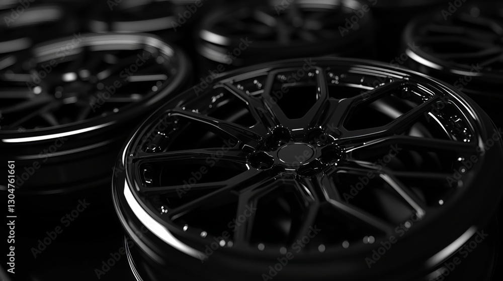 Obraz premium Tech-designed black aluminum wheels: stylish accessories for business and travel services. 