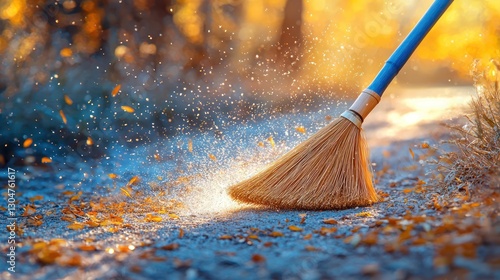 Autumn leaves swept from path