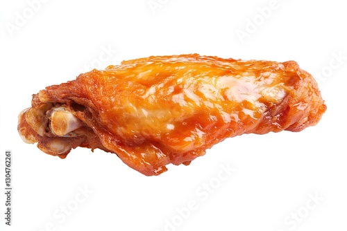  Chicken wing isolated on white studio background. Crispy snack photography for fast-food chains or recipe tutorials.  