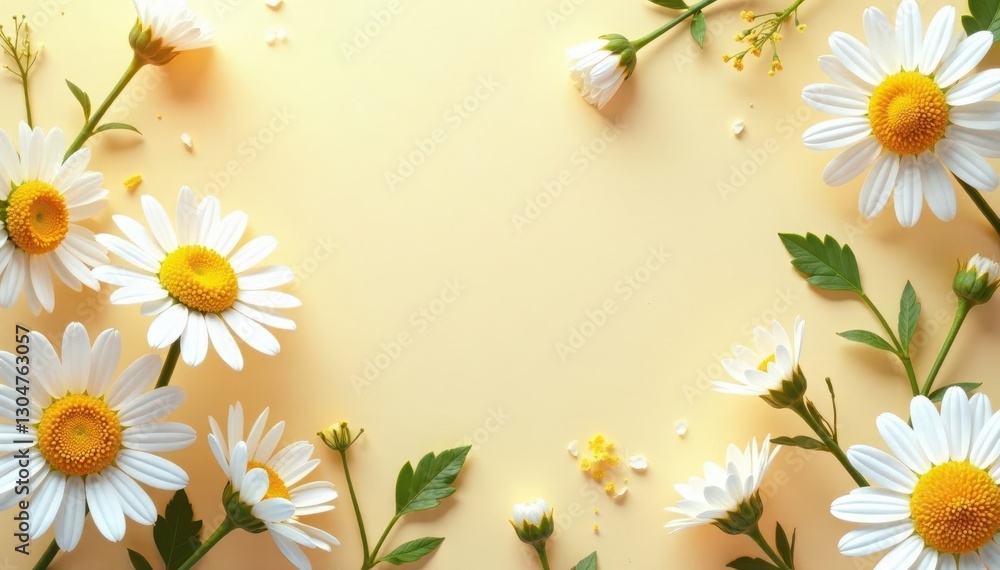 Obraz premium Sun-dappled chamomile floral pattern on neutral beige , flowers, pattern, shadow