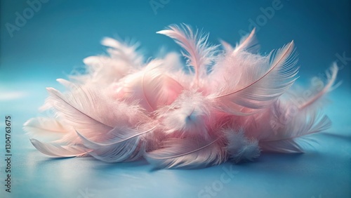 Soft Pink Feathers on a Vibrant Blue Background - Elegant & Airy Stock Photo