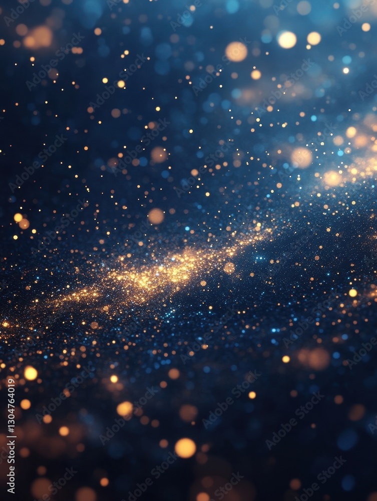 Fototapeta premium Ethereal cosmic dust cloud of shimmering gold and blue particles creating a magical celestial atmosphere