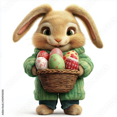 Cute Rabbit Holding a Basket of Easter Eggs