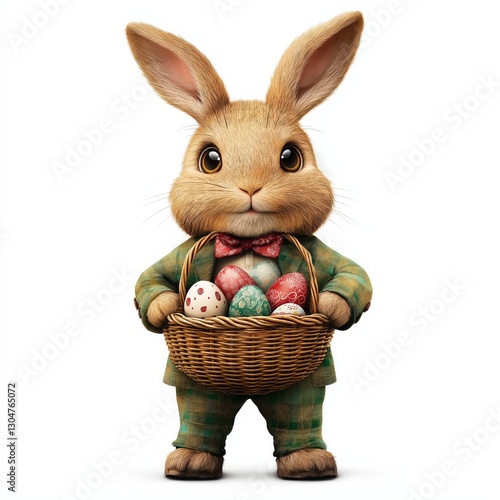 Dapper Easter Bunny in a Suit Holding a Basket of Eggs