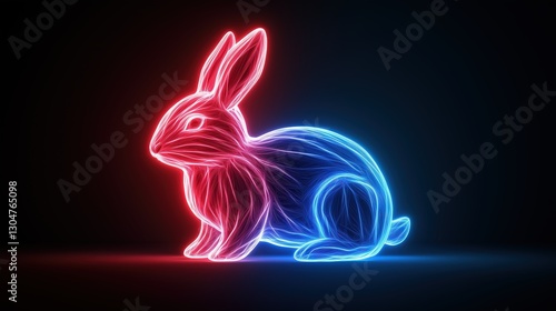 Cyberpunk City with Giant Glowing Rabbit Hologram