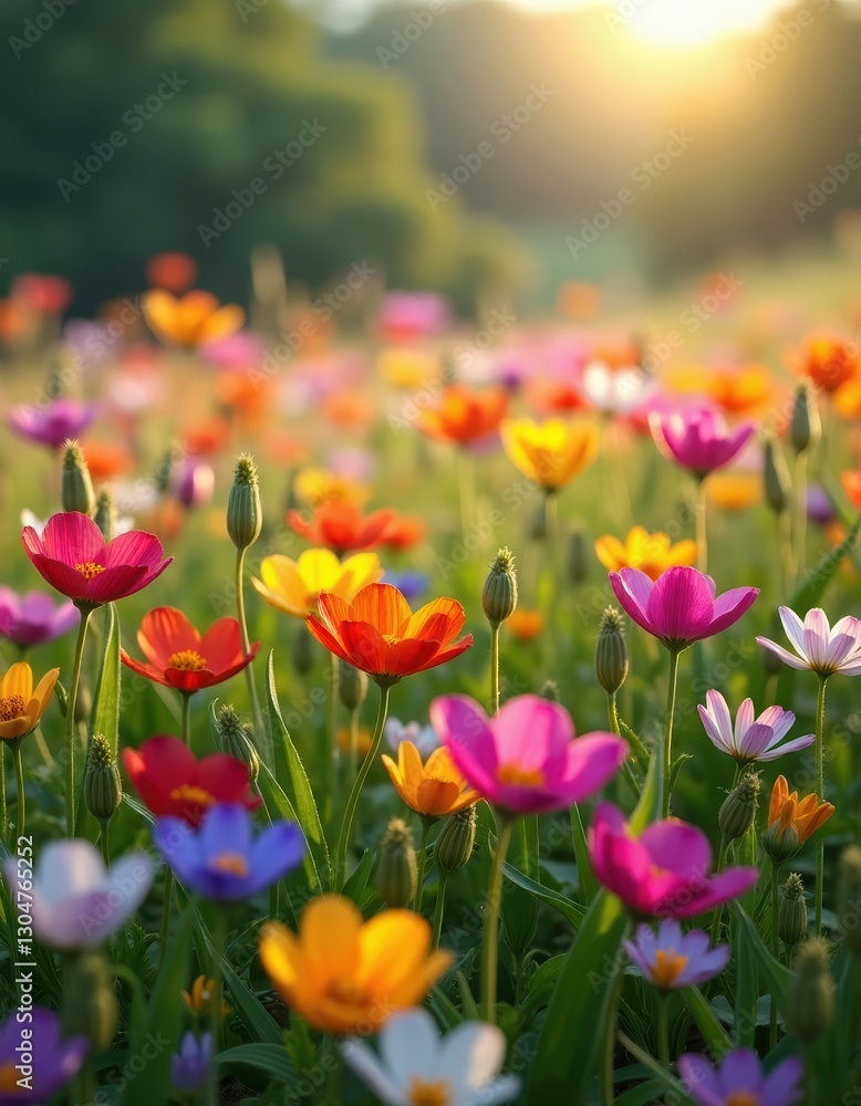 Naklejka premium Meadow Filled With Colorful Flowers