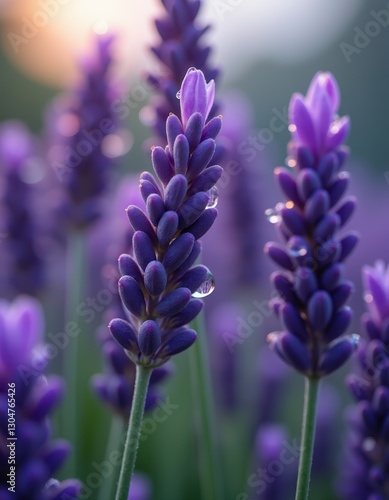 Close-Up of Raindrops Glistening on Lavender