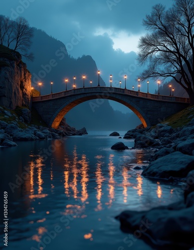 Close-Up of Bridge Over River at Night
