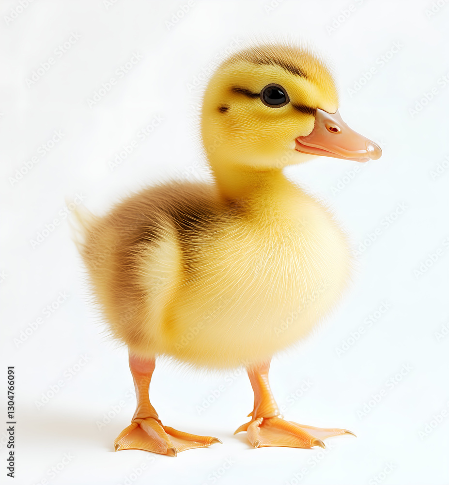 A cute yellow duckling standing on a white background A cute yellow duckling standing on a white background