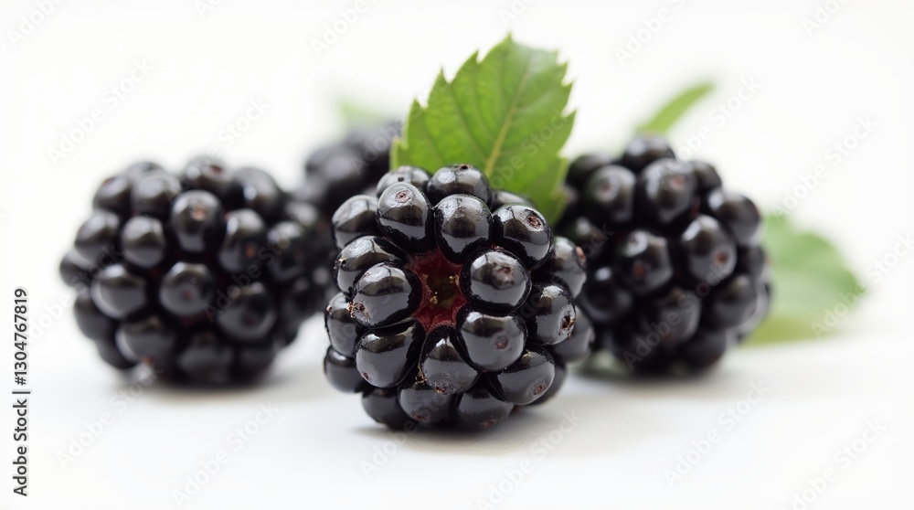Close-up of fresh ripe blackberry isolated on white background vibrant fruit with rich texture Close-up of fresh ripe blackberry isolated on white background vibrant fruit with rich texture