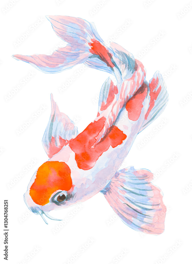 Obraz premium Watercolor oriental rainbow koi carp. Isolated hand drawn fishes. Underwater wildlife illustration