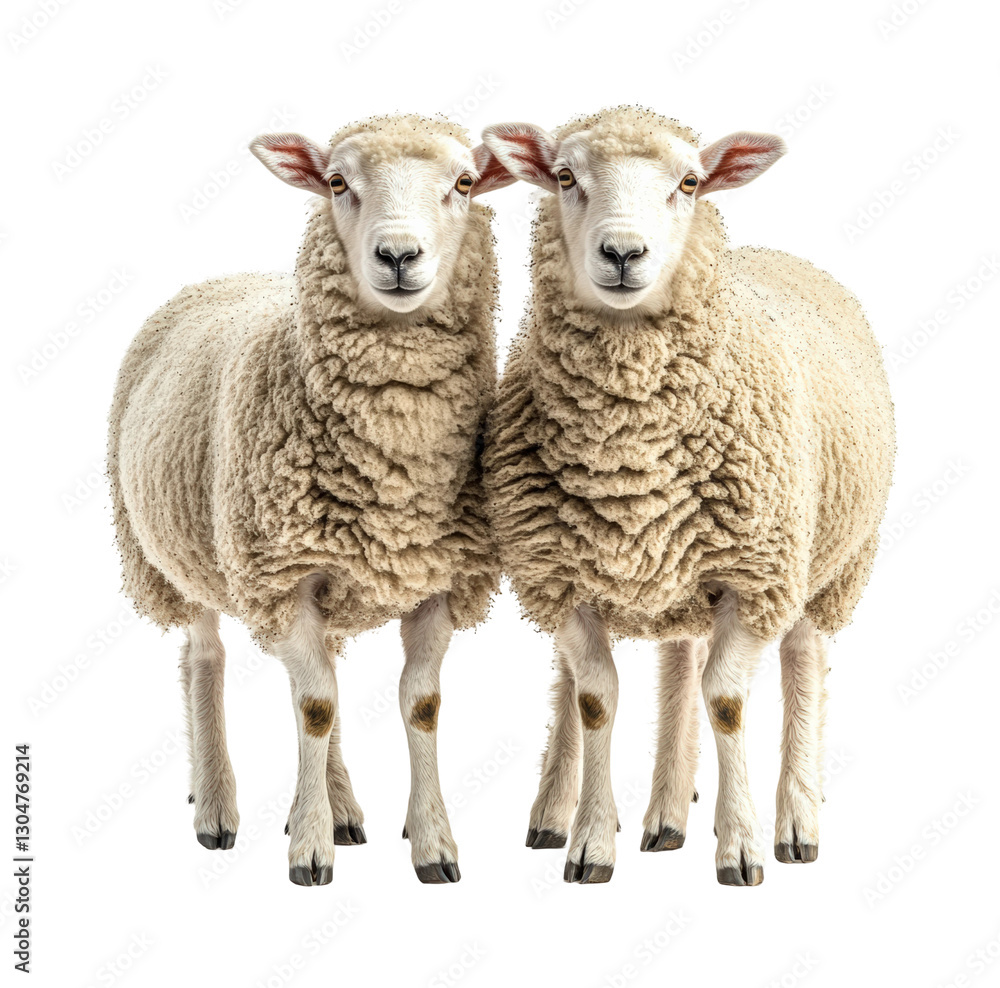 Pair of sheep grazing in pasture nature isolated on transparent background png Pair of sheep grazing in pasture nature isolated on transparent background png