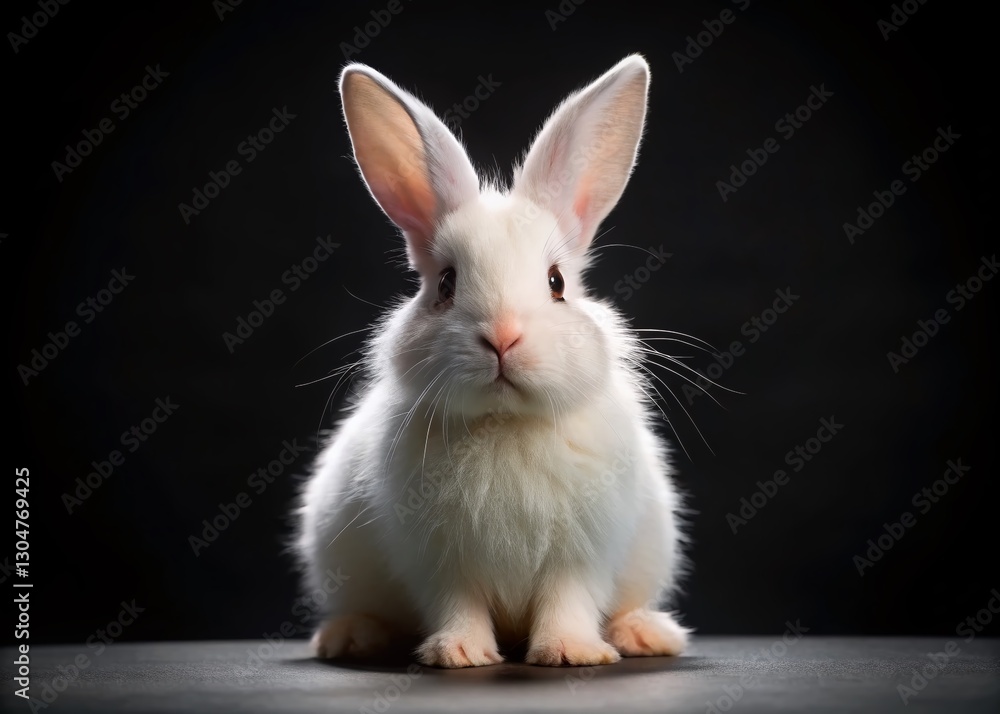 Studio Shot: White Rabbit on Black Background - High-Resolution Documentary Photography Studio Shot: White Rabbit on Black Background - High-Resolution Documentary Photography