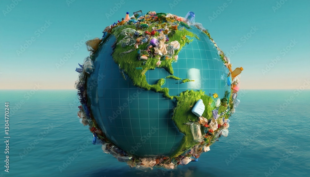 Fototapeta premium This vibrant illustration showcases global environmental protection and waste sorting efforts.