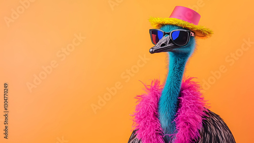 The emu bird flaunts its vibrant, fashionable attire in this creative animal concept, making it an ideal choice for a unique birthday party invite.