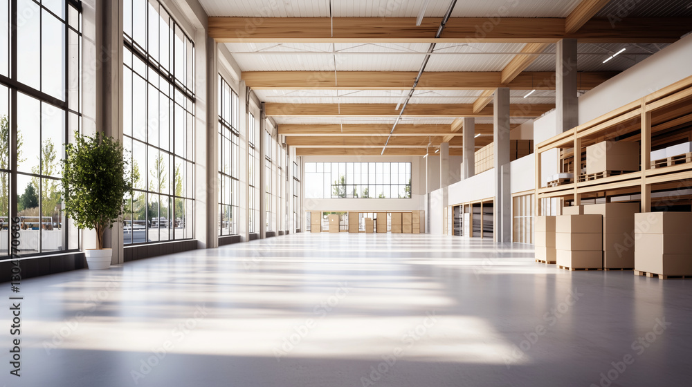 Modern Industrial Warehouse with High Windows and Expansive Space Modern Industrial Warehouse with High Windows and Expansive Space