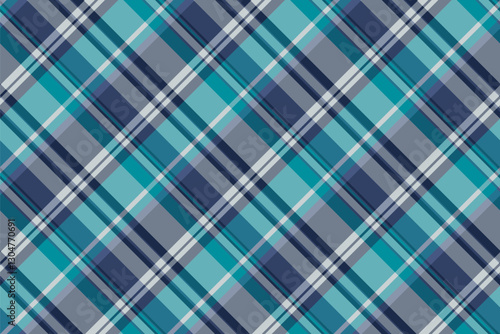 Multicolor seamless background plaid, france textile texture fabric. Herringbone tartan vector pattern check in cyan and slate gray colors.