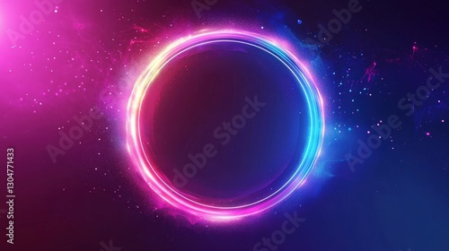 Neon Circle in Dark Space: A vibrant, glowing neon circle radiates against a backdrop of deep, captivating space, creating an image that is both futuristic and aesthetically pleasing.