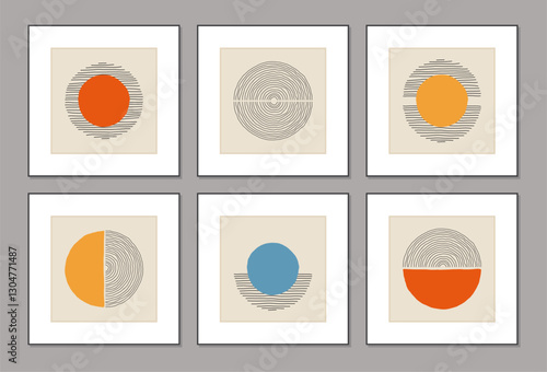 Trendy set of abstract creative minimal artistic hand sketched compositions