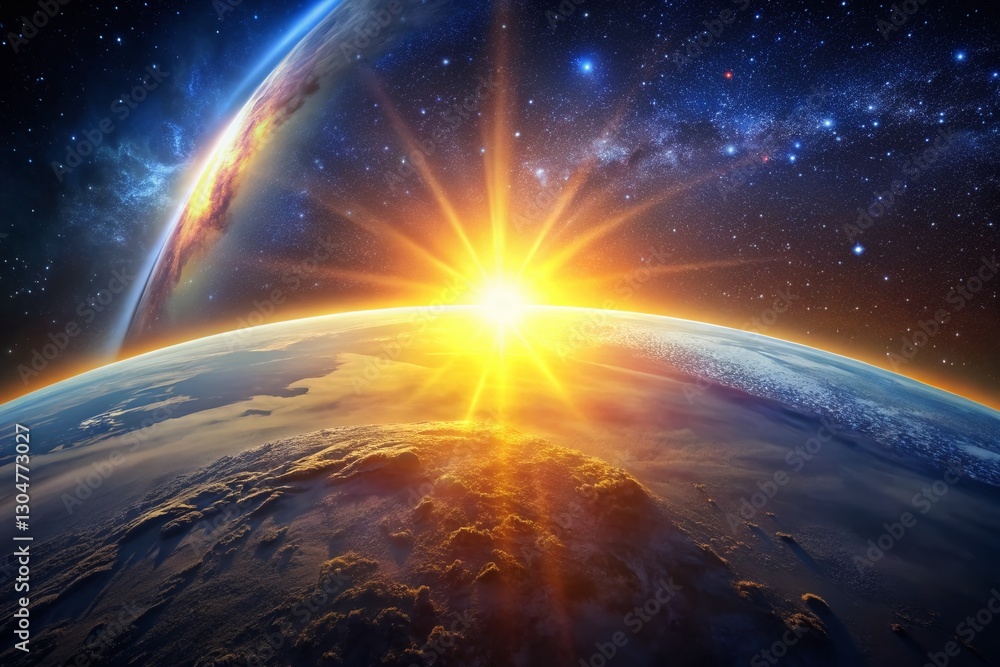 Obraz premium Stunning Sunrise Over Earth: Space Atmosphere Horizon PNG Image