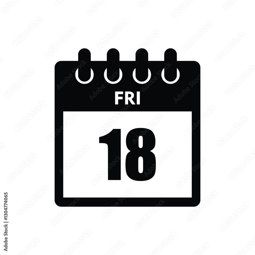 calender icon, 18 friday icon with white background calender icon, 18 friday icon with white background