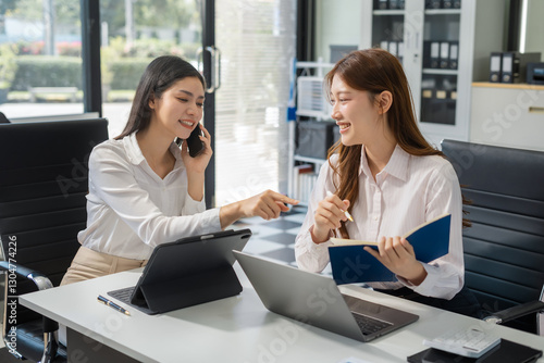 Project manager working and update tasks with milestones progress planning and professional investor working new start up project in the office.