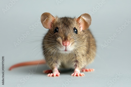 Wallpaper Mural Close up of a cute brown house mouse with big ears and long whiskers on a gray background looking at the camera with bright eyes Torontodigital.ca