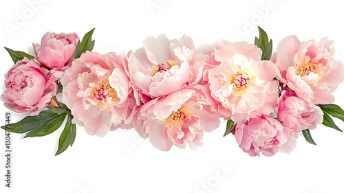 A graceful frame of lush pink peonies gently embraces a pristine white background, evoking romance and elegance. This delicate composition provides the perfect setting for wedding invitations