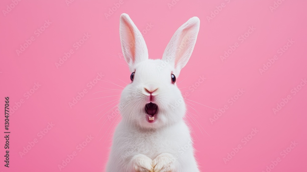 Cute White Bunny with Pink Background Making Surprised Expression in Bright Studio Lighting Cute White Bunny with Pink Background Making Surprised Expression in Bright Studio Lighting
