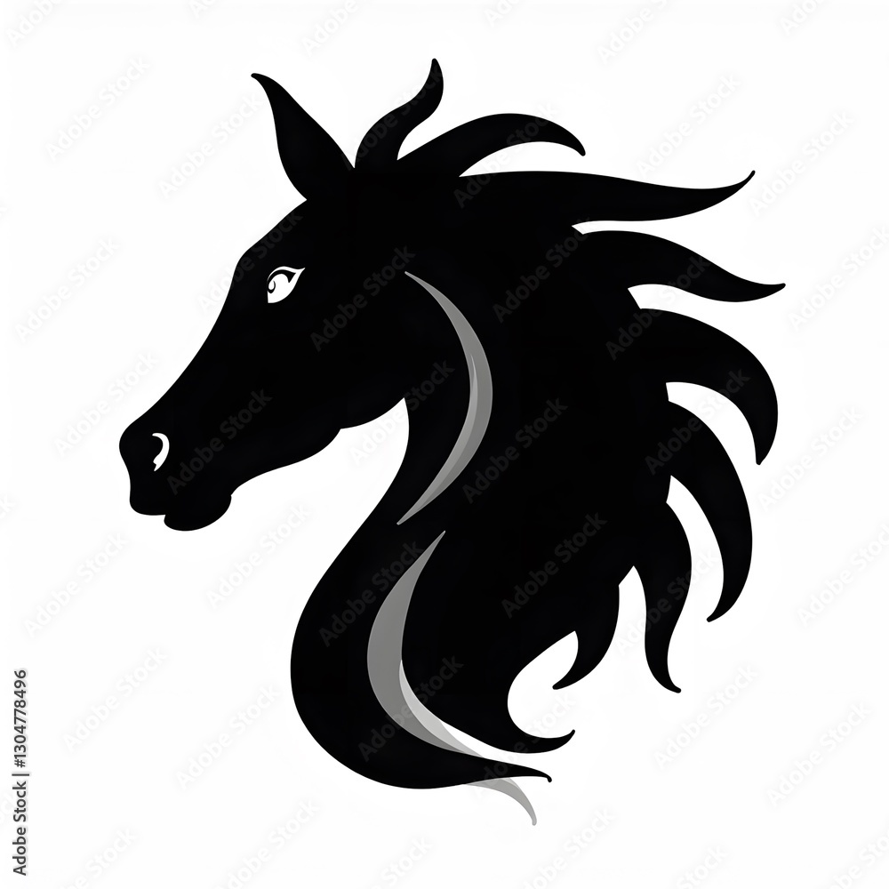 Fototapeta premium Elegant Black Horse Head Silhouette in Artistic Profile Against White Background