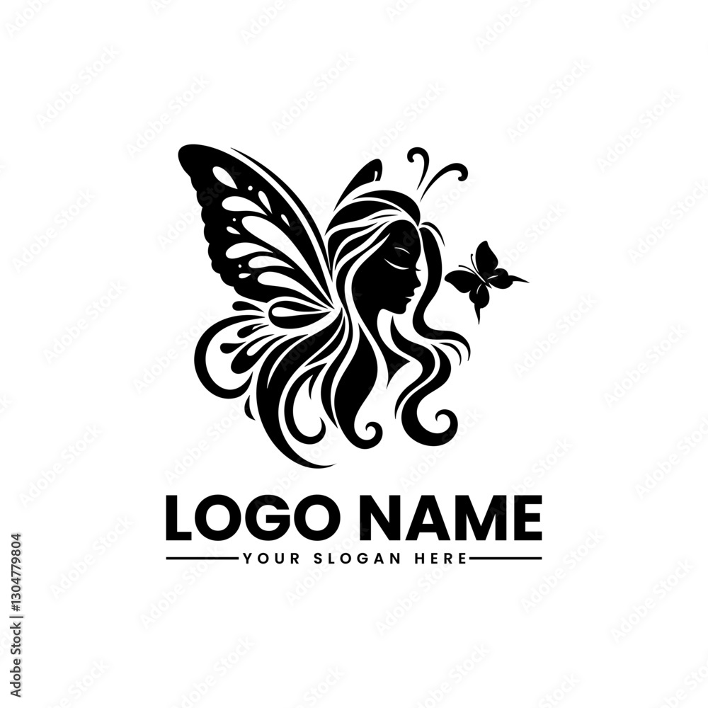 Fototapeta premium Butterfly Woman Vector Logo | Elegant Feminine Silhouette | Mystical Wings Illustration