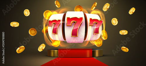 Slot machine wins the jackpot. 777 Big win concept. Casino jackpot.