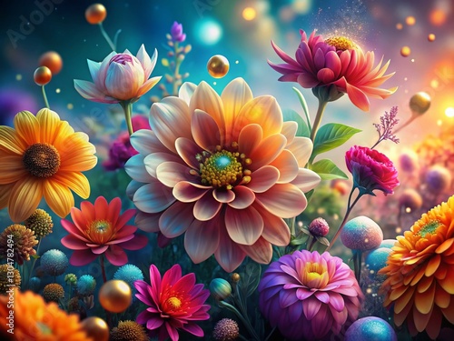 Surreal Dreamlike Blooming Flowers, Vibrant Petals, Fantasy Garden, Magical Botanical Art