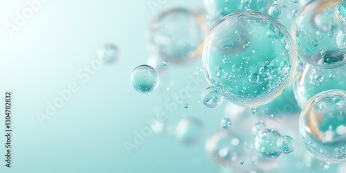 Wallpaper Mural Bubbles in varying sizes float in a soothing blue-green backdrop, symbolizing the clean and sustainable energy offered by green hydrogen technology Torontodigital.ca