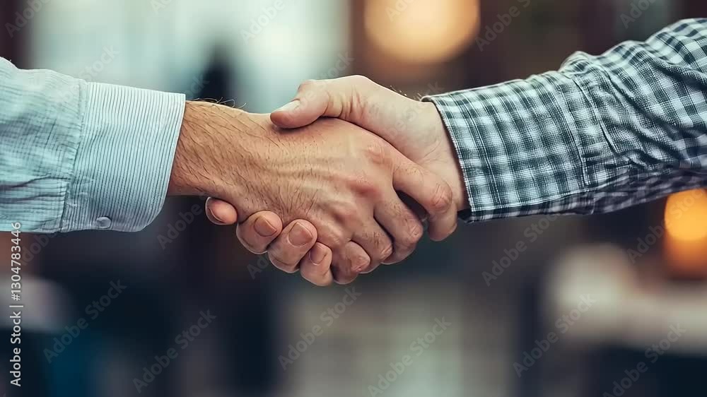 Two individuals shaking hands in a professional setting with a blurred background Two individuals shaking hands in a professional setting with a blurred background