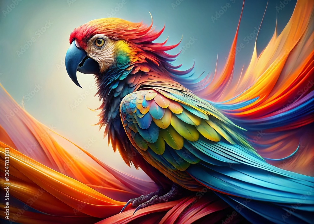 Obraz premium Surreal Wavy Parrot: Psychedelic Avian Fantasy Stock Photo