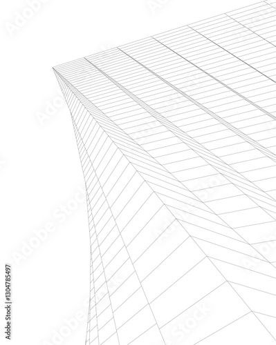 Abstract Architectural Wireframe Composition – Modern Skyscraper and Urban Cityscape Design