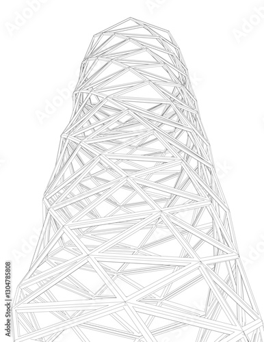 Abstract Architectural Wireframe Composition – Modern Skyscraper and Urban Cityscape Design