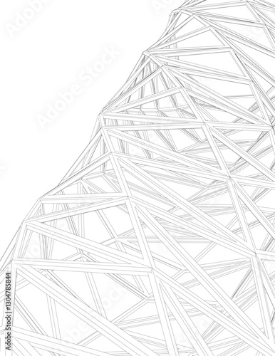 Abstract Architectural Wireframe Composition – Modern Skyscraper and Urban Cityscape Design