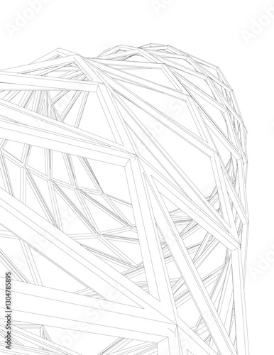 Abstract Architectural Wireframe Composition – Modern Skyscraper and Urban Cityscape Design