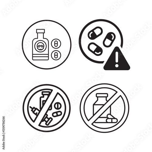 Drug Warning and Prohibition Icon Set.
