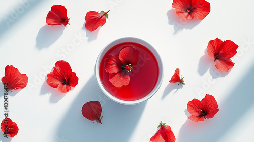 Hibiscus Tea in a Cup with Hibiscus Petals