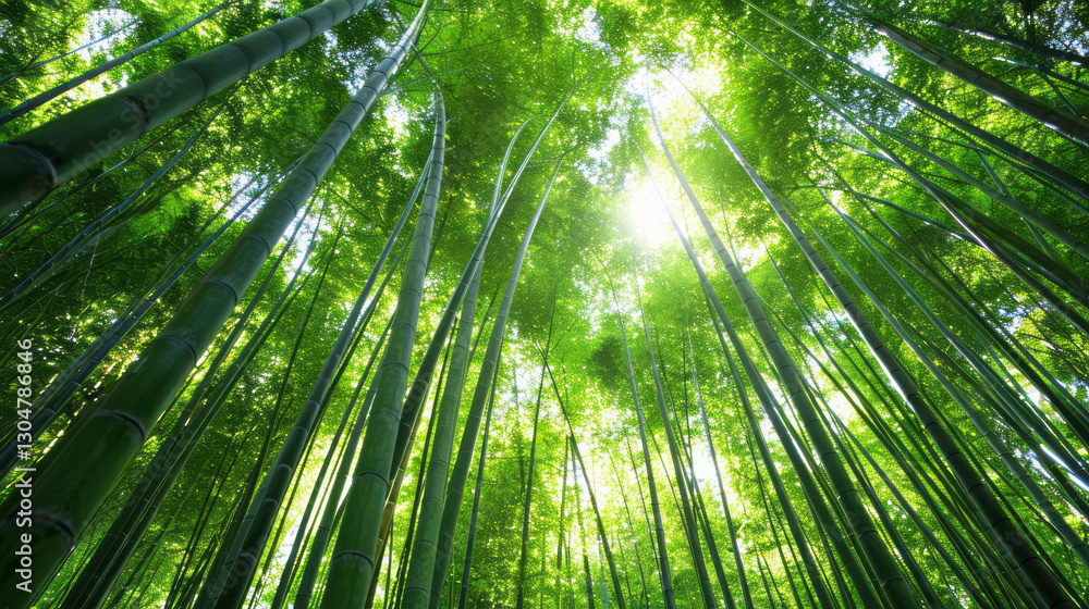 Sunlight streaming through a bamboo forest canopy. Sunlight streaming through a bamboo forest canopy.