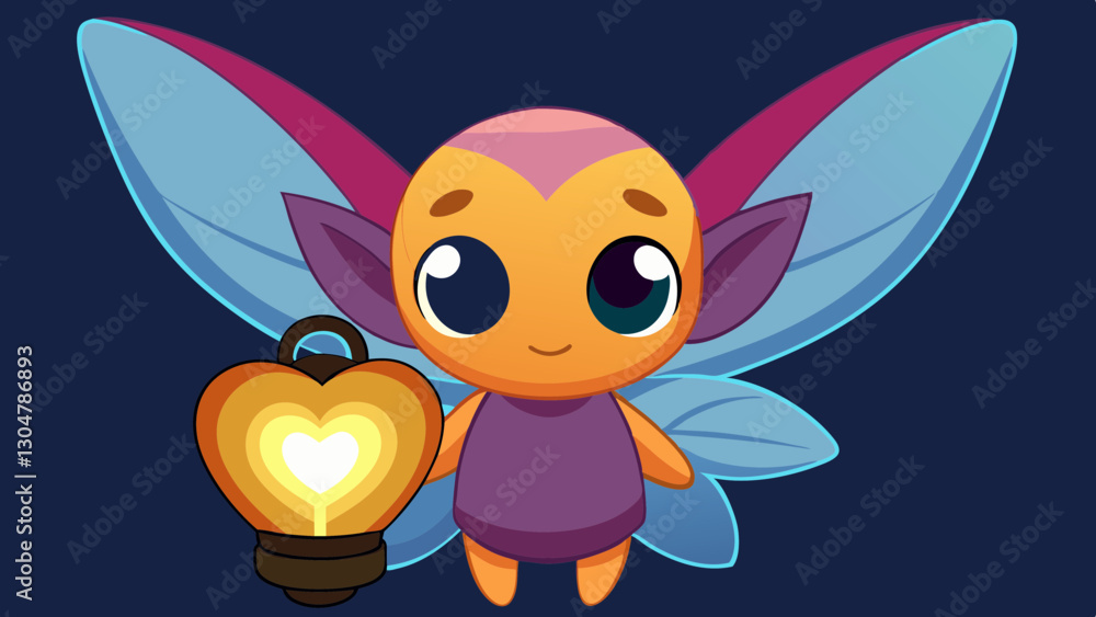 Tiny Fairy with Glowing Wings Holding Heart Symbol of Love Tiny Fairy with Glowing Wings Holding Heart Symbol of Love
