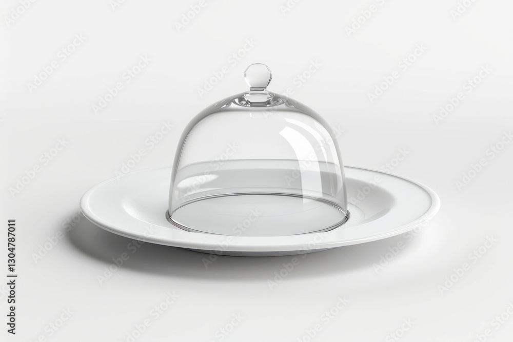 Glass cloche isolated. Transparent cloche cap with plate. Glass cloche isolated. Transparent cloche cap with plate.