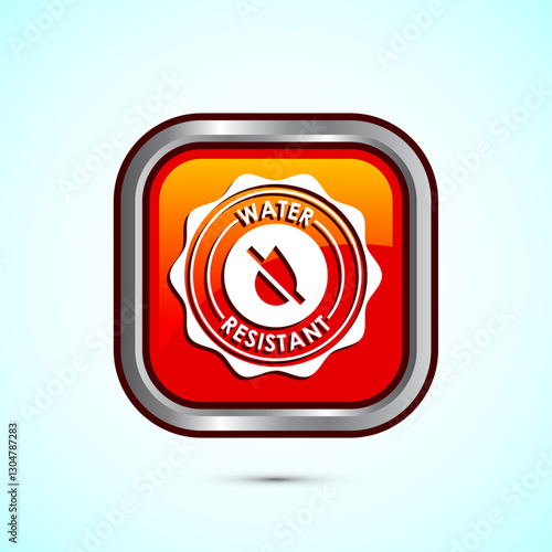 Water resistant icon design illustration, Waterproof sign, liquid proof protection. Orange color square button design