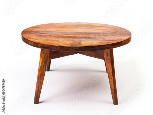 Round wooden coffee table isolated