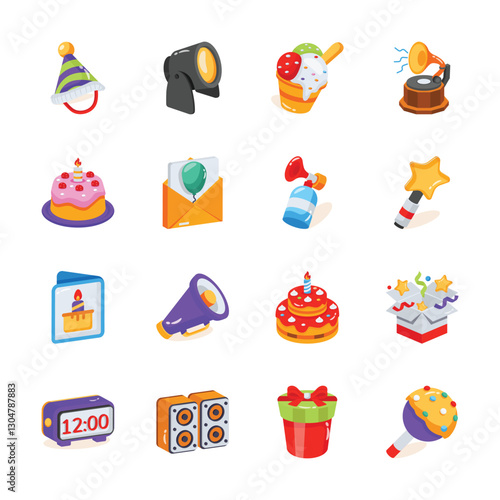 Get this amazing 3d style bundle of birthday bash icons